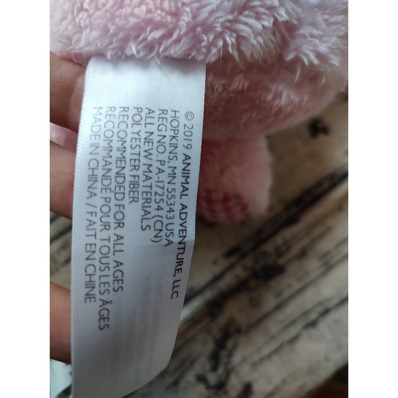 Pink Pig Plush Stuffed Animal Gingham Bow 2019 Animal Adventure 9” New - Picture 5 of 6